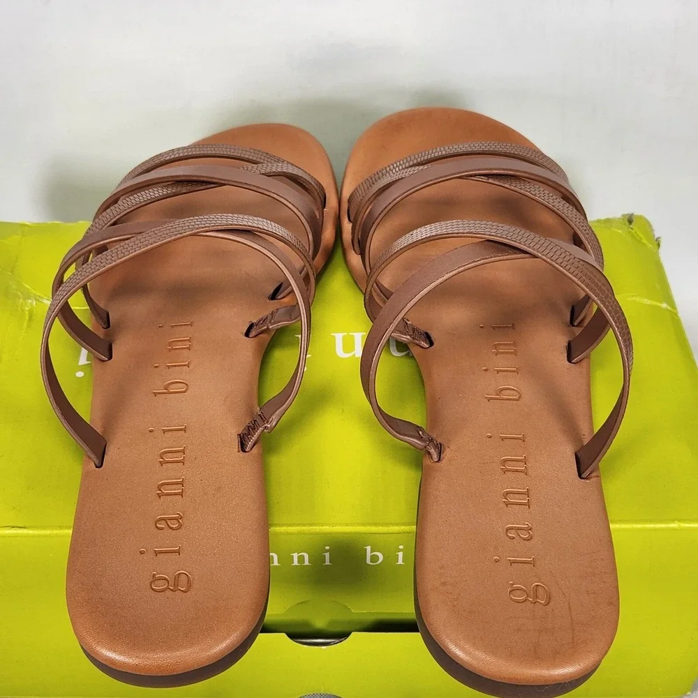 Gianni Bini Loreen Strappy Flat Sandals Vacay Tan Brown Women Size 11 M New - Picture 5 of 7